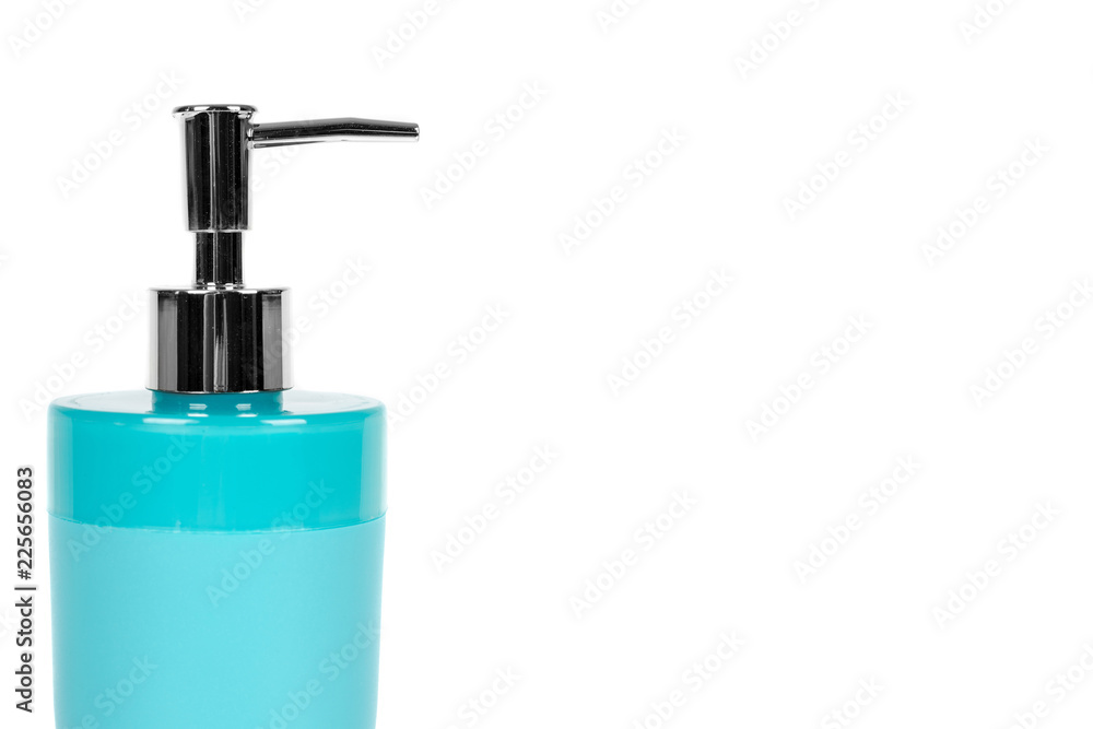 Fototapeta premium Blue hand sanitizer soap dispenser isolated on white background, copy space template