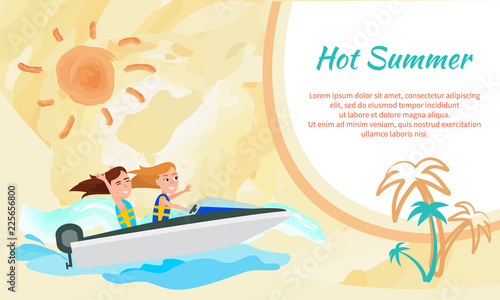 Hot Summer Poster with Place for Text Boating Girl