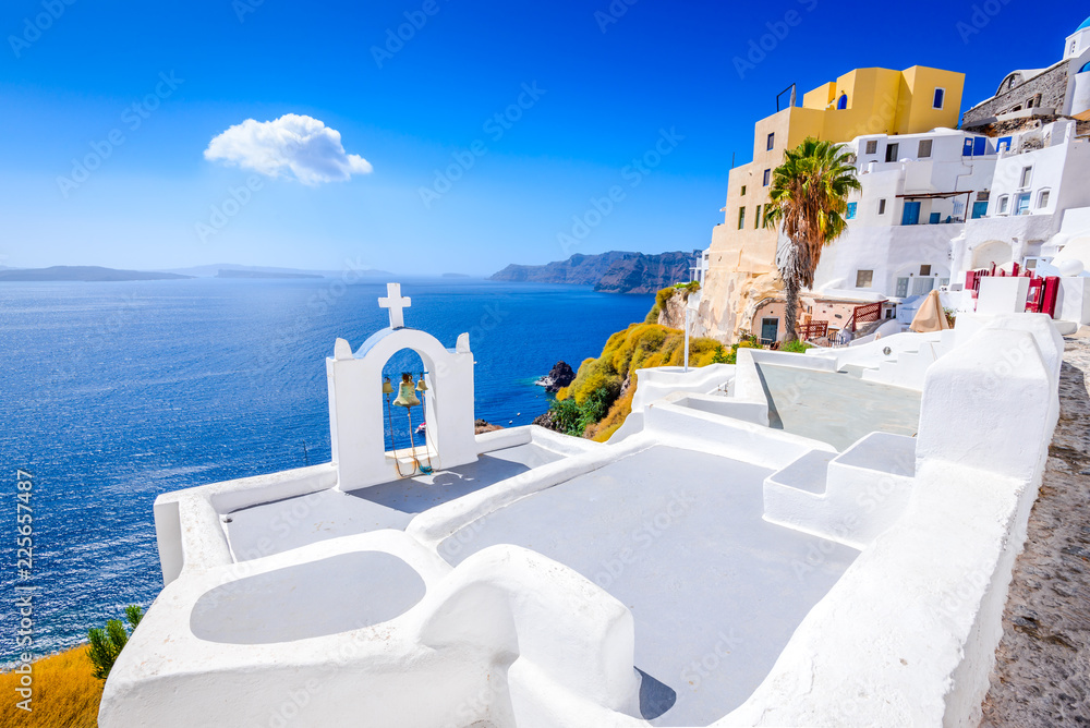 Oia, Santorini, Greece - Blue church and caldera