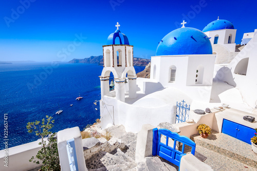 Oia  Santorini  Greece - Blue church and caldera