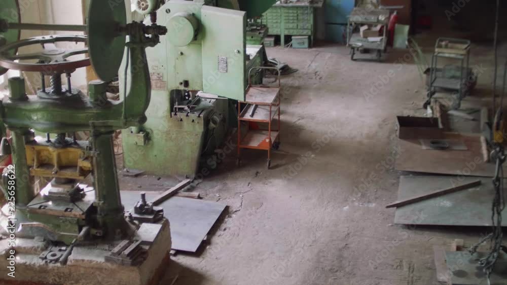 Pamoramic top view of ancient machines in outdated workshop Pamoramic top view of ancient machines in outdated workshop
