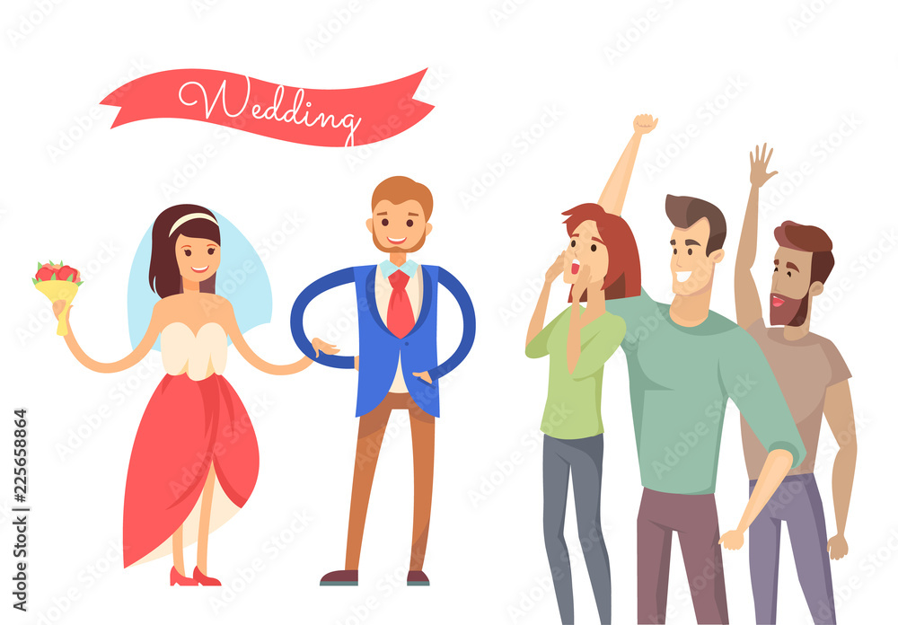 Fototapeta premium Wedding Ceremony Color Banner Vector Illustration