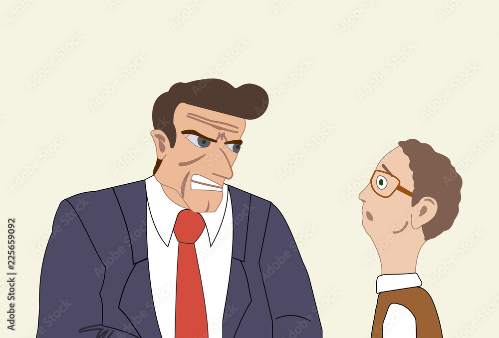 Angry businessman attacking his colleague. Mobbing, bullying at workplace Vector illustration. Angry businessman attacking his colleague. Mobbing, bullying at workplace Vector illustration.