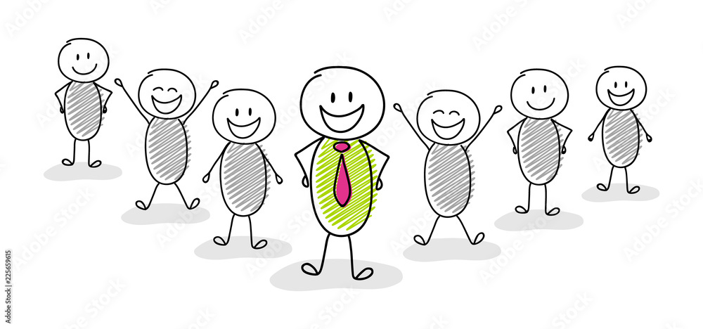 Leadership concept with hand drawn cartoon stickmen. Vector. Leadership concept with hand drawn cartoon stickmen. Vector.