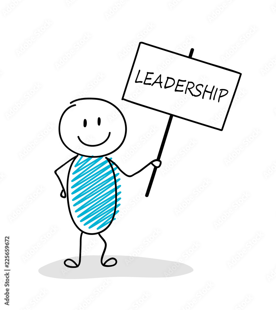 Funny business illustration - cartoon stickman holding a banner with