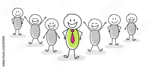 Leadership concept with hand drawn cartoon stickmen. Vector.