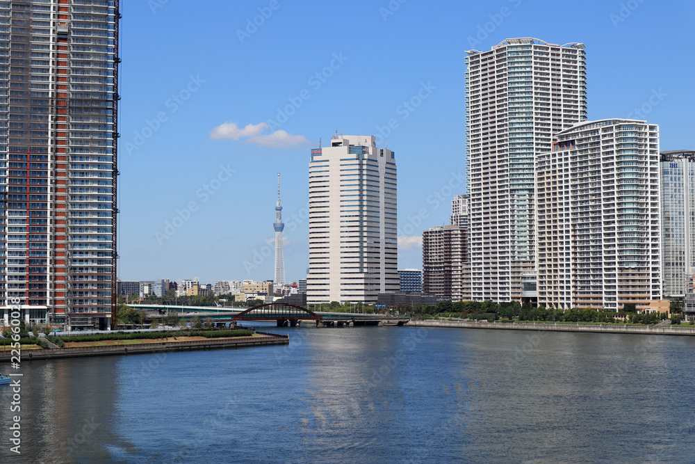 High-rise Tower Mansions Buildings and Waterway, At Toyosu, Tokyo