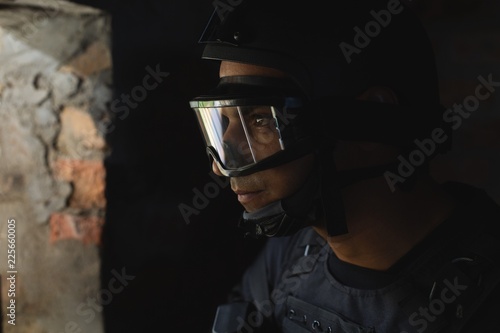 Military solider standing in military training photo