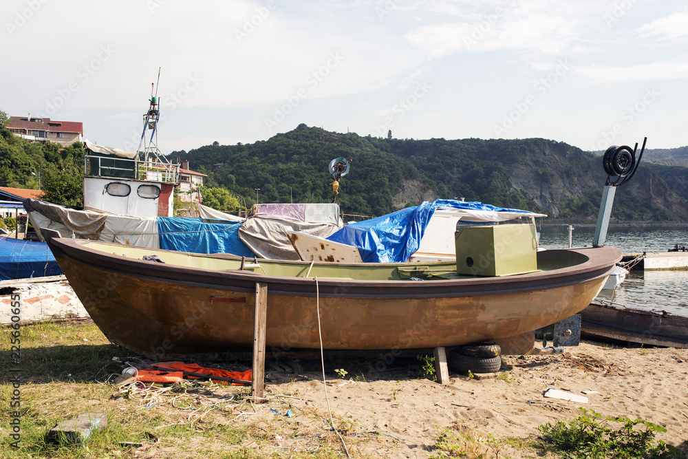 Boats, fishing boats, yachts and motor boats in a bay in Istanbul, Turkey Boats, fishing boats, yachts and motor boats in a bay in Istanbul, Turkey
