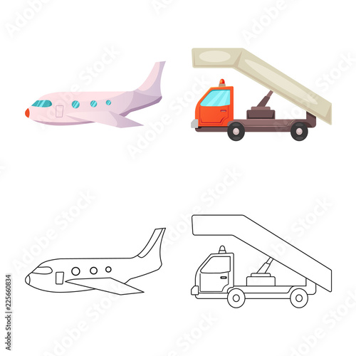 Isolated object of airport and airplane icon. Collection of airport and plane stock vector illustration.