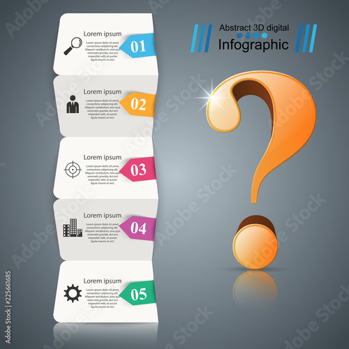 Busines infographic. Five items paper. Question icon. Vector eps 10