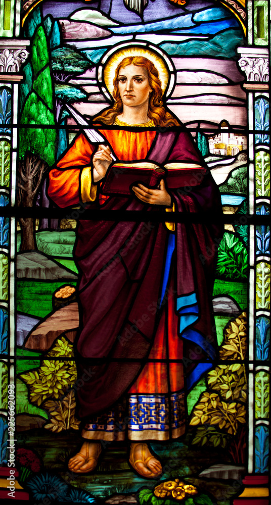 Stained window wth religious motif Stained window wth religious motif