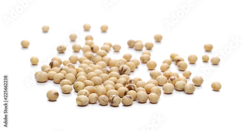 Organic raw soy, soybeans isolated on white background