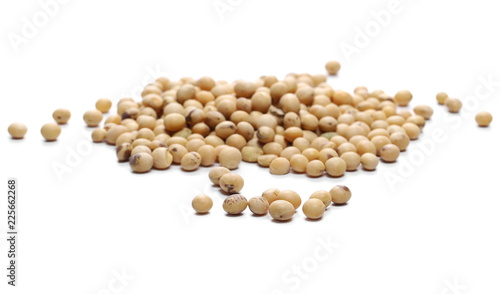 Organic raw soy, soybeans isolated on white background