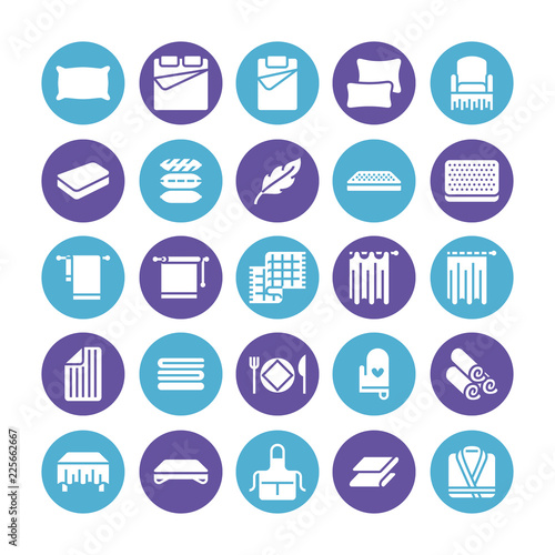 Bedding flat glyph icons. Orthopedics mattresses, bedroom linen, pillows, sheets set, blanket and duvet illustrations. Signs for interior store. Solid silhouette pixel perfect 64x64.