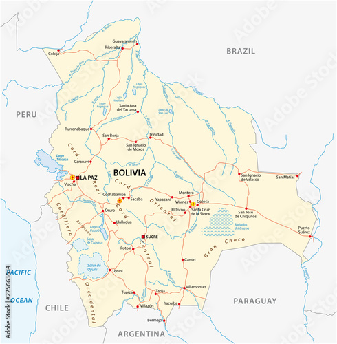 bolivia vector map with major cities and roads