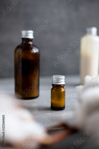 Spa cosmetics in brown glass bottles