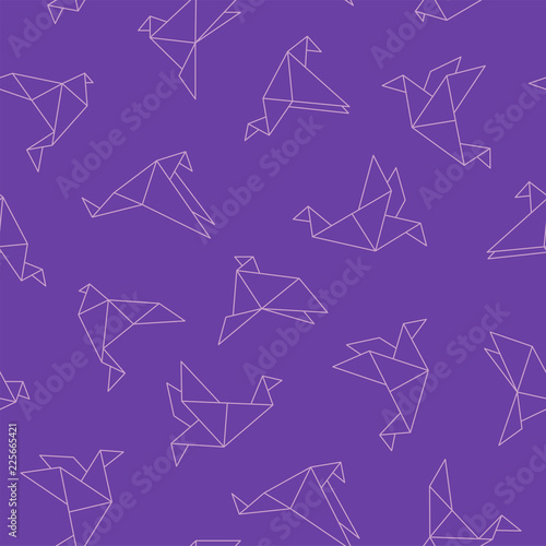 Cute seamless pattern with origami birds - colorful design. Stylish vector background