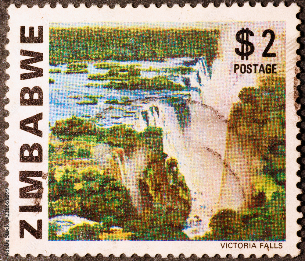 Victoria falls on postage stamp of Zimbabwe Stock Photo Adobe Stock