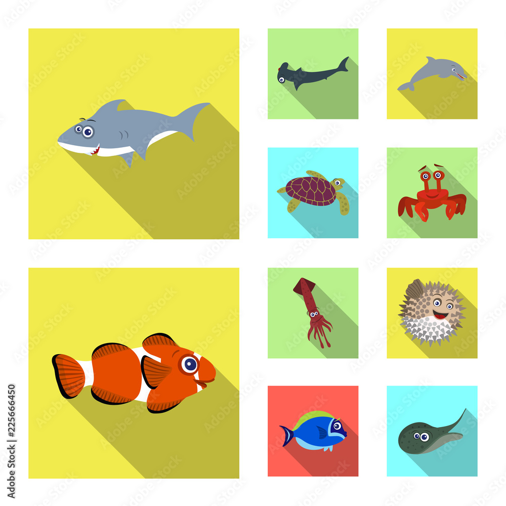 Naklejka premium Isolated object of sea and animal logo. Collection of sea and marine stock symbol for web.