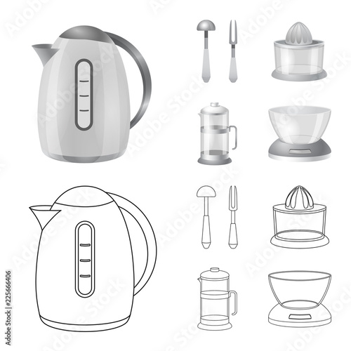 Vector illustration of kitchen and cook icon. Set of kitchen and appliance stock symbol for web.
