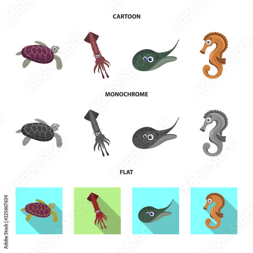 Vector design of sea and animal sign. Set of sea and marine stock symbol for web.