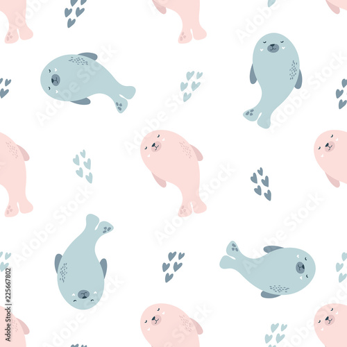 Baby print with seals. Hand drawn graphic