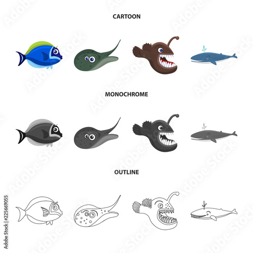 Isolated object of sea and animal icon. Collection of sea and marine stock vector illustration.