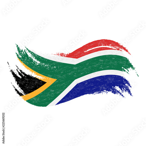 National Flag Of South Africa, Designed Using Brush Strokes,Isolated On A White Background. Vector Illustration. Use For Brochures, Printed Materials, Logos, Independence Day.