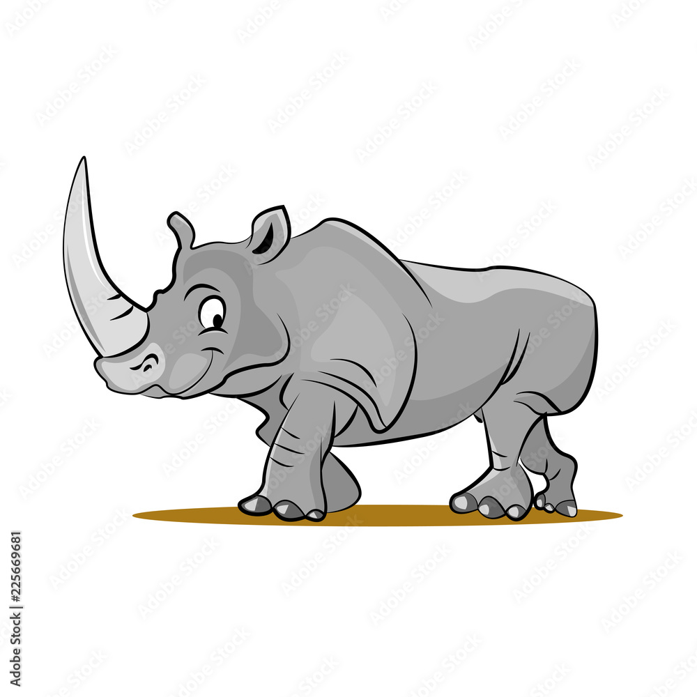 Fototapeta premium Funny Rhino Cartoon Vector Illustration