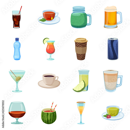 Vector design of drink and bar icon. Set of drink and party stock vector illustration.