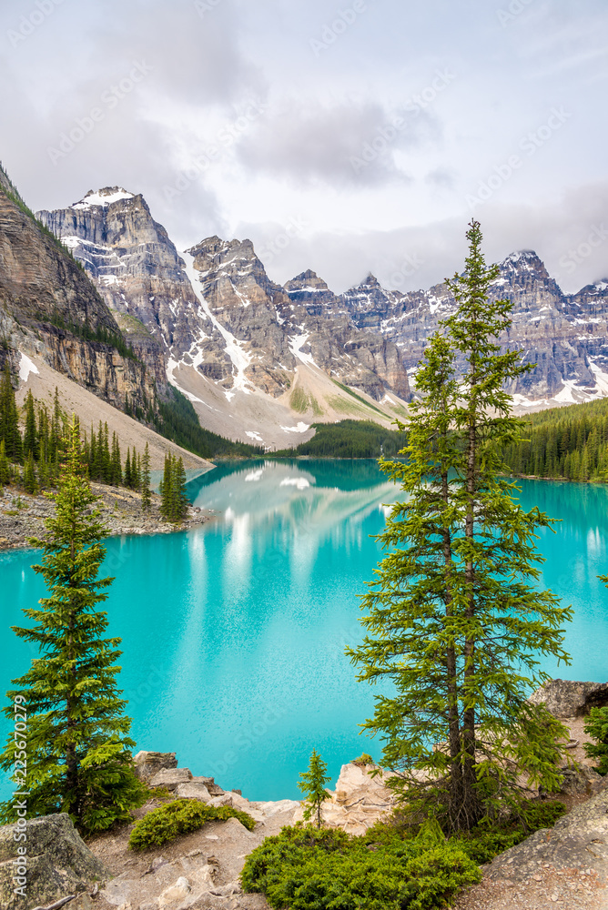 View at the Moraine Lake in Canadian Rocky Mountains near Banff