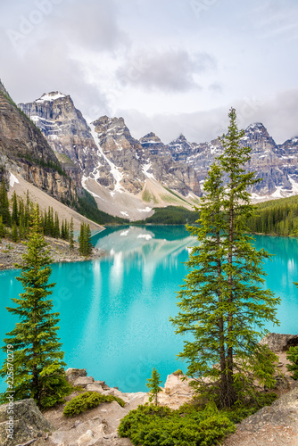 View at the Moraine Lake in Canadian Rocky Mountains near Banff