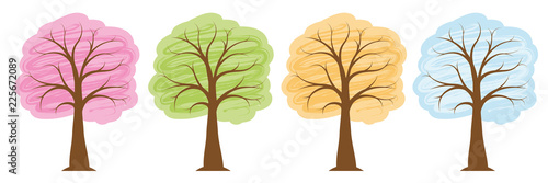 four seasons trees in bright colors spring summer autumn winter