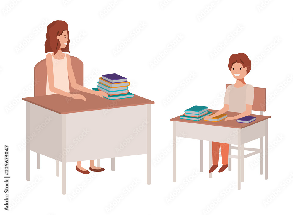 female teacher in the classroom with student female teacher in the classroom with student