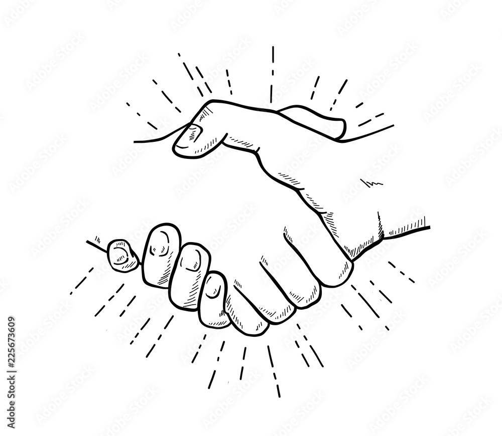 Hand drawn sketch illustration of a handshake, partnership concept
