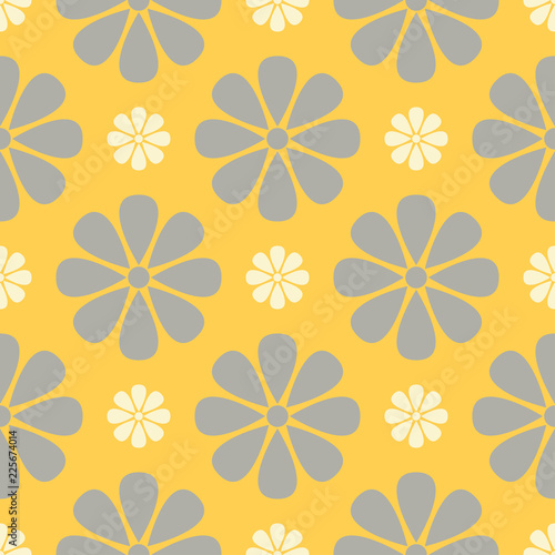 Seamless floral pattern. Bright yellow background with flower designs © Liudmyla