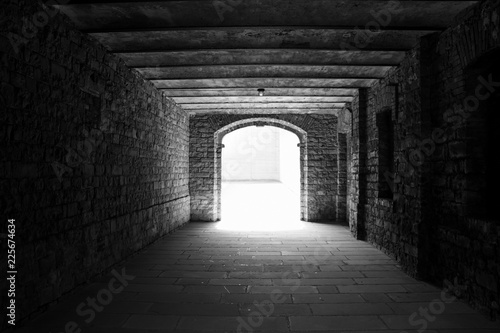 The light at the end of tunnel, black and white photography