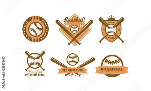 Baseball logo set, retro emblem for baseball club, premium league label, best player badge vector Illustration on a white background