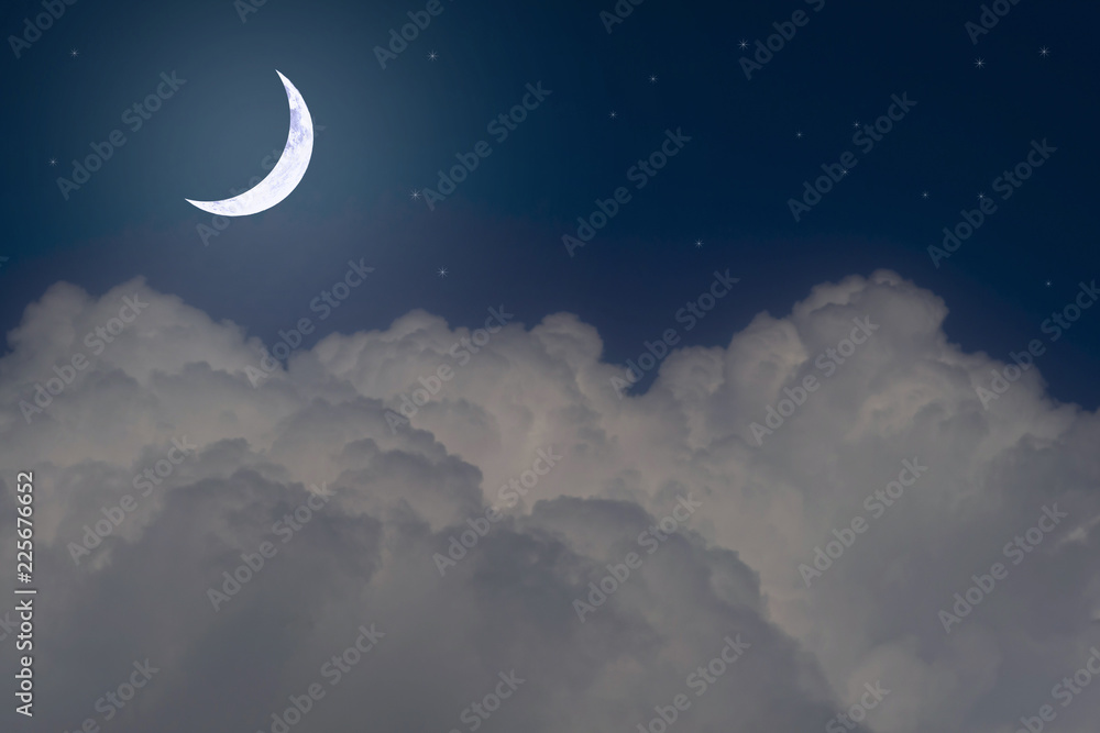 Naklejka premium Stars, moon and cumulonimbus in the night sky