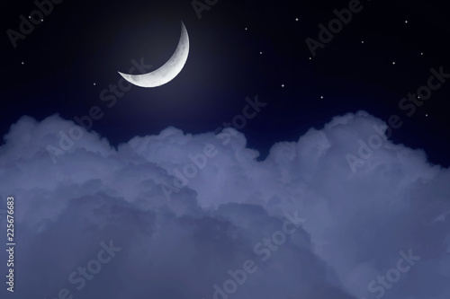 Stars, moon and cumulonimbus in the night sky