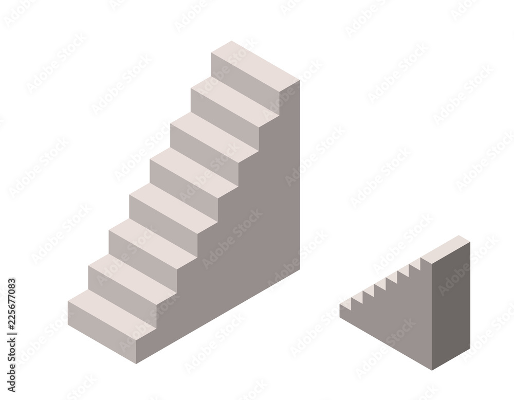 Stairway. Isolated on white background. Isometric projection. Stairway. Isolated on white background. Isometric projection.
