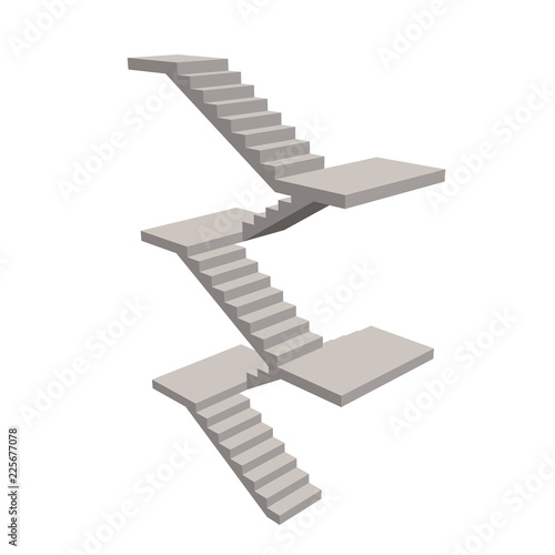 Staircase with platforms. Isolated on white background. 3d Vector illustration.
