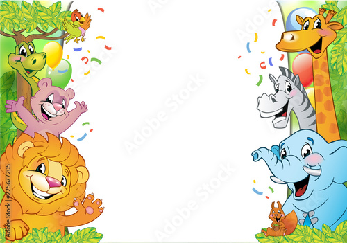 Cartoon cheerful animals  holiday background