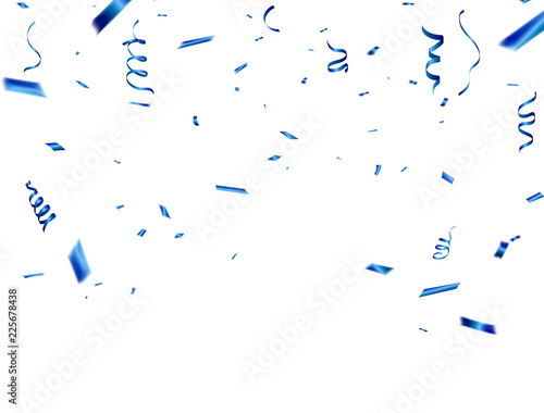 Celebration background template with confetti and blue ribbons. luxury greeting rich card.