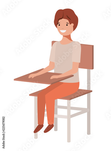 young student boy sitting in school chair