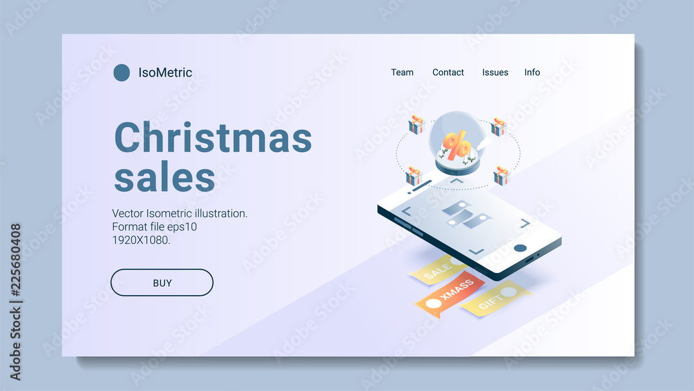 Isometric Christmas shopping banners and buttons set. Online shopping. Online sale. Christmas sale banners set with gifts and isometric design. Vector illustration