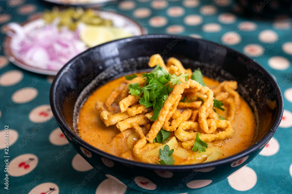 Northern Thai food of Coconut curry noodle soup with chicken (Khao Soi) Northern Thai food of Coconut curry noodle soup with chicken (Khao Soi)