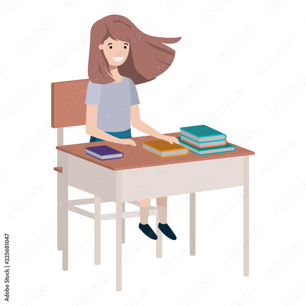 young student girl sitting in school desk young student girl sitting in school desk