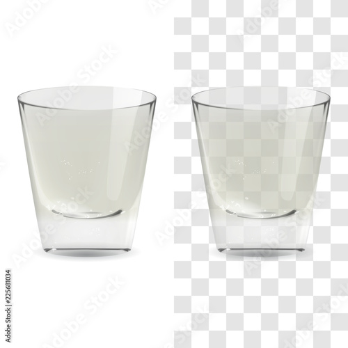 Vector realistic transparent and isolated whiskey shot glass. Alcohol drink glass icon illustration